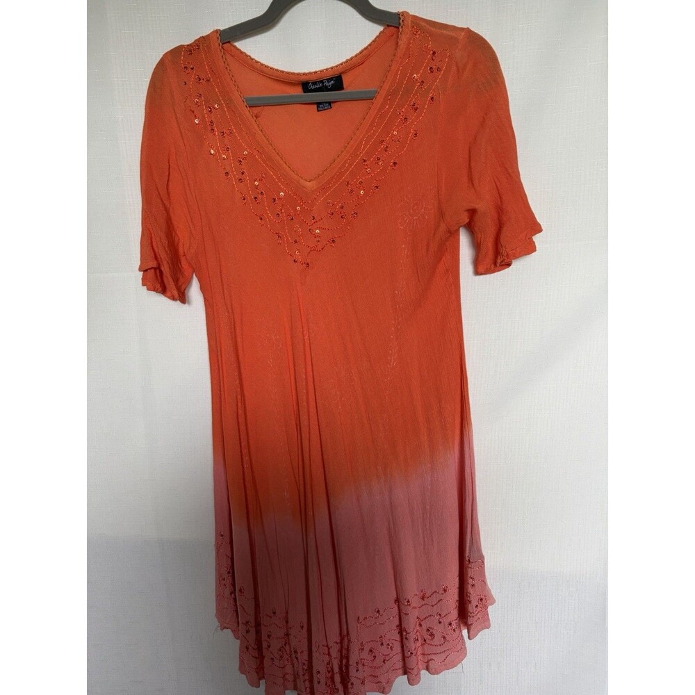 Charlie Paige Orange Pink Ombre Beaded Embroidered V-Neck Sheath Dress O/S